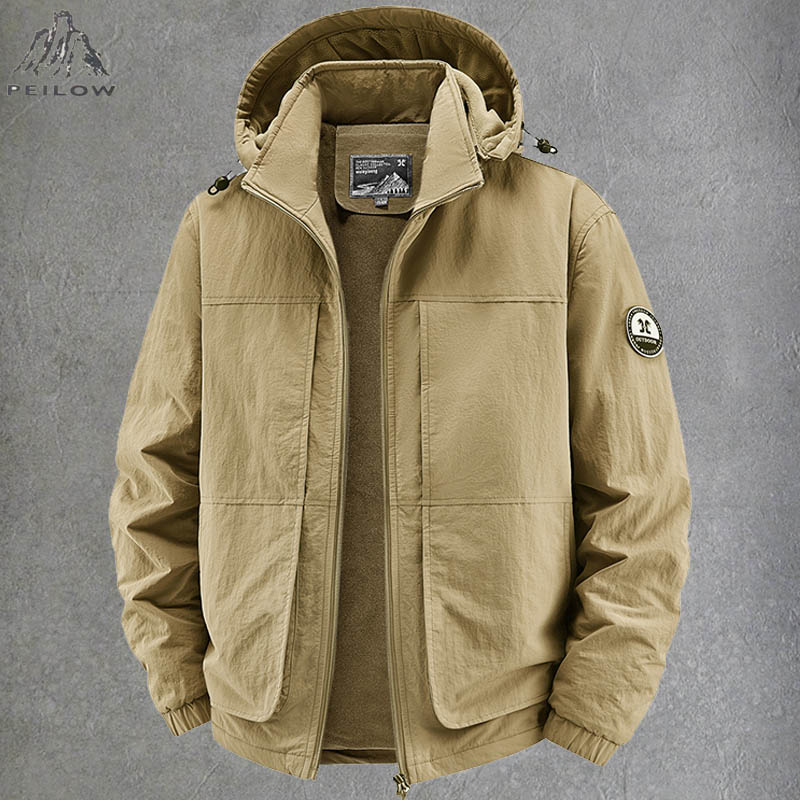 Quality Winter Clothing Bomber Jacket - ベルベット裏地付き厚手暖かい多ポケット冬用ボンバージャケット メンズ 高品質パーカー ストリートウェア ウィンドブレーカー カーゴコート