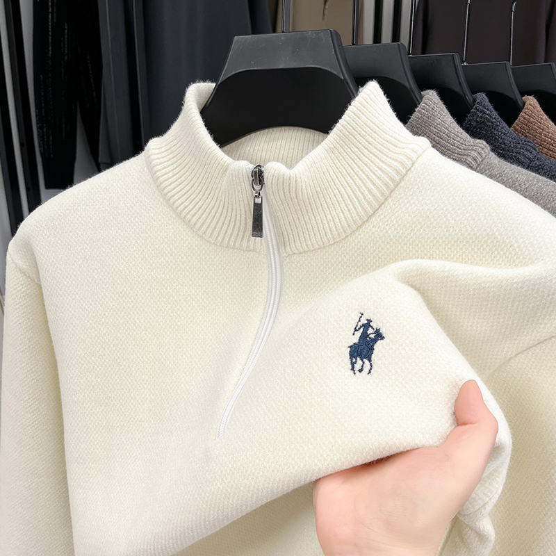 Winter Clothing Men Style - 冬に重ね着できるメンズニットセーター、ハーフハイトジッパー、高品質刺繍、毎日の通勤に最適、ブリティッシュスタイルメンズ服