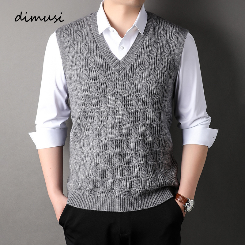 Winter Clothing Men Style - Dimusi-男性用ノースリーブウールプルオーバー、暖かいジャンパー、ニットウエストコート、セーター、ベスト服、秋冬