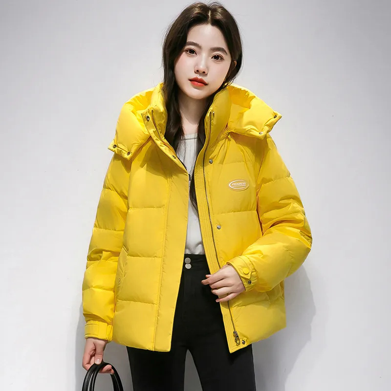 Yellow Winter Clothing - 厚手のコットンダウンジャケット,ショートコート,フード付きカジュアルコート,レディーストップ,暖かいパーカー,アウター,イエロー,新しい冬,2022
