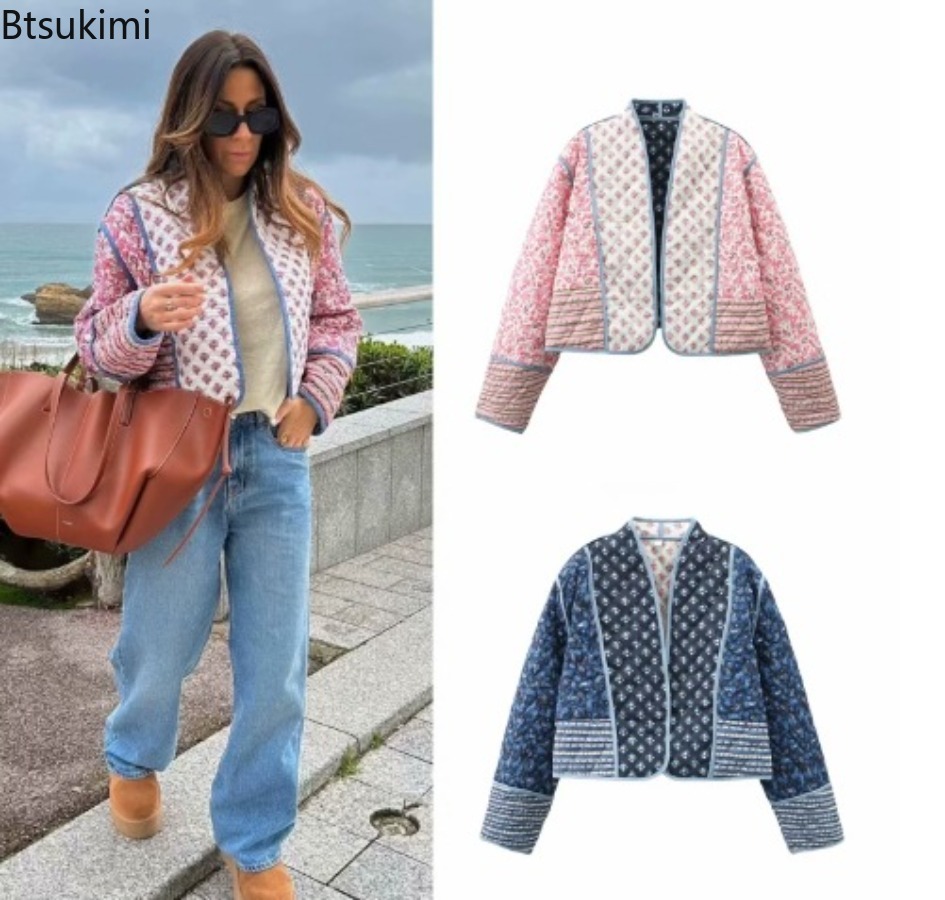 Winter Clothing Trends 2026 - 新しい 2026 秋の女性のファッションリバーシブルキルティングジャケットヴィンテージ花柄長袖カーディガンコートシックな女性ストリートウェア