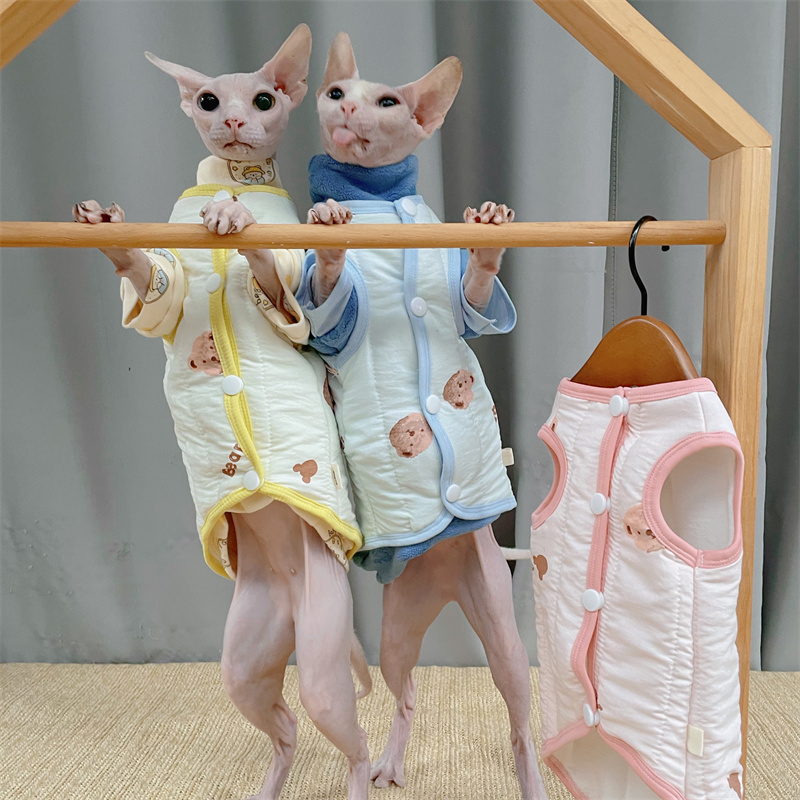 Yellow Winter Clothing - Sphynx cat用の厚いコットンジャケット,暖かい冬のコート,かわいい黄色,子猫,ピンク,青,ラウンジウェア,デボンレックス,秋