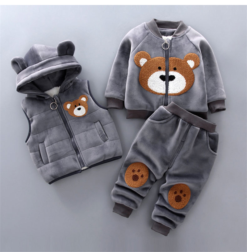 Winter Clothing For 1 Year Old Girl - 冬のベビー服セット秋の男の子女の子厚く暖かいスーツフード付きセーター漫画かわいいクマのスリーピース子供服0-4歳
