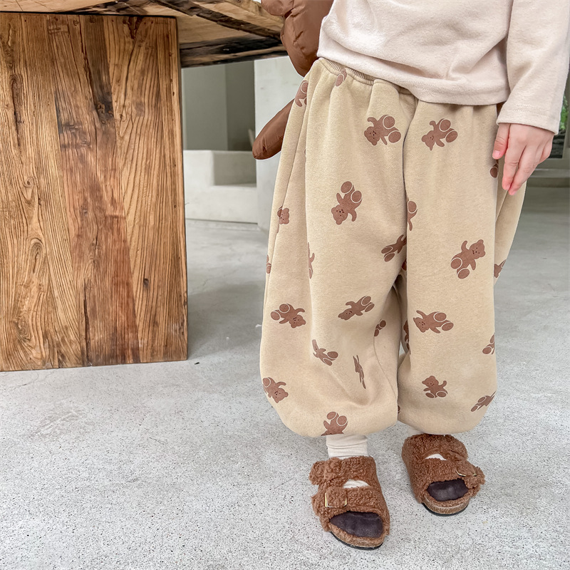 Winter Clothing For 1 Year Old Girl - 冬の男の子と女の子の漫画のクマのフリースのスウェットパンツ子供たちは暖かくゆったりとしたパンツを厚くします