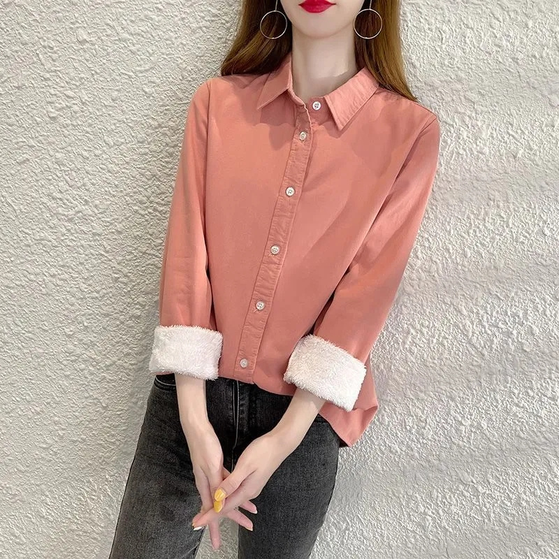 Winter Clothing Trends 2026 - ファッションベルベット暖かいシャツレディースブラウスシャツ2026秋冬新作厚手インナーシャツカジュアルシャツジャケット女性用