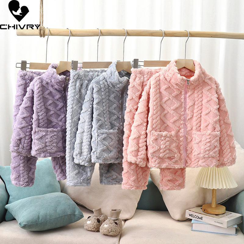 子供用の厚いフランネルパジャマ,ジッパー付き,男の子と女の子 - Winter Clothing Baby Girl のレビューと価格