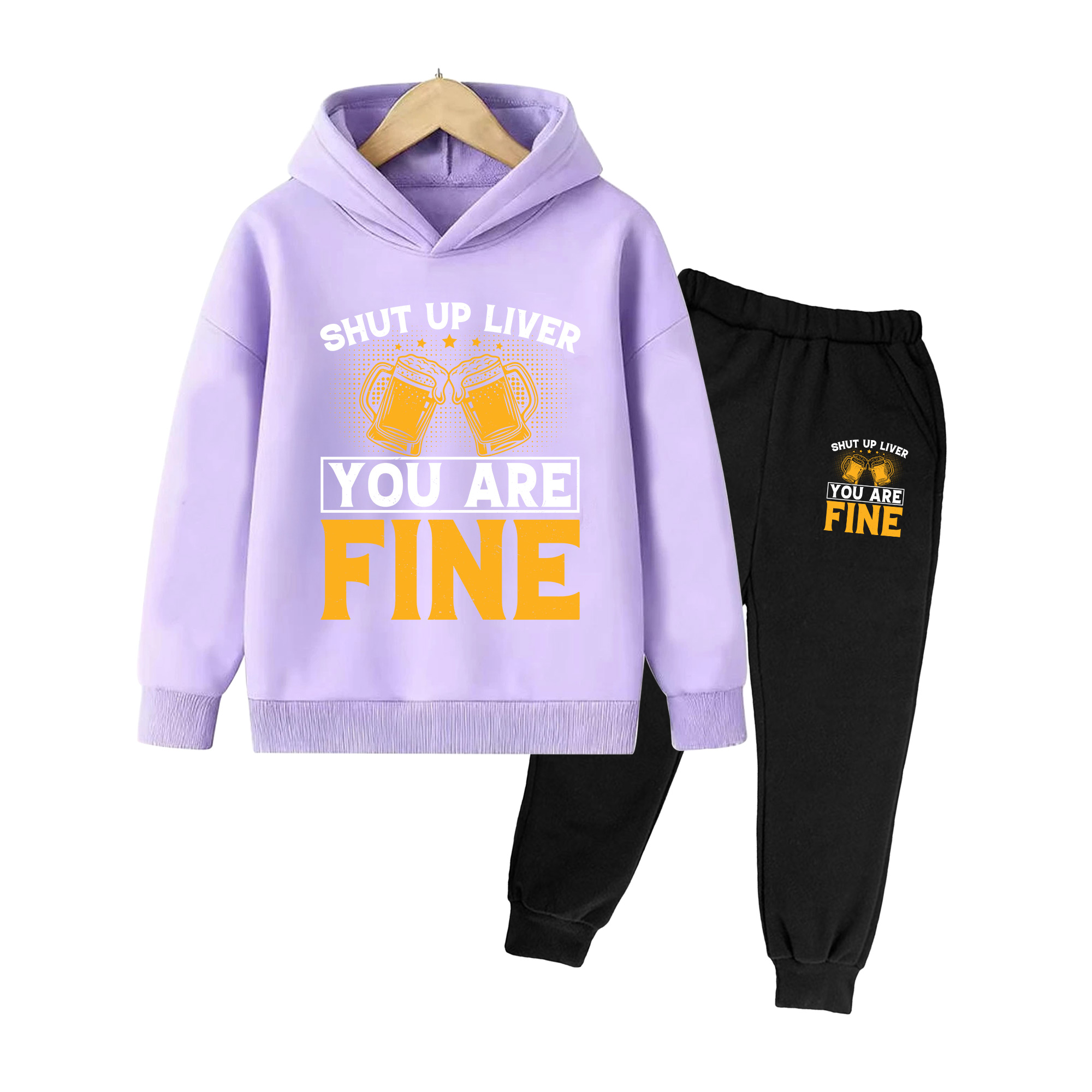 キッズ用フーディー＆スウェットパンツセット、黄色いビアトース - Yellow Winter Clothing のレビューと価格