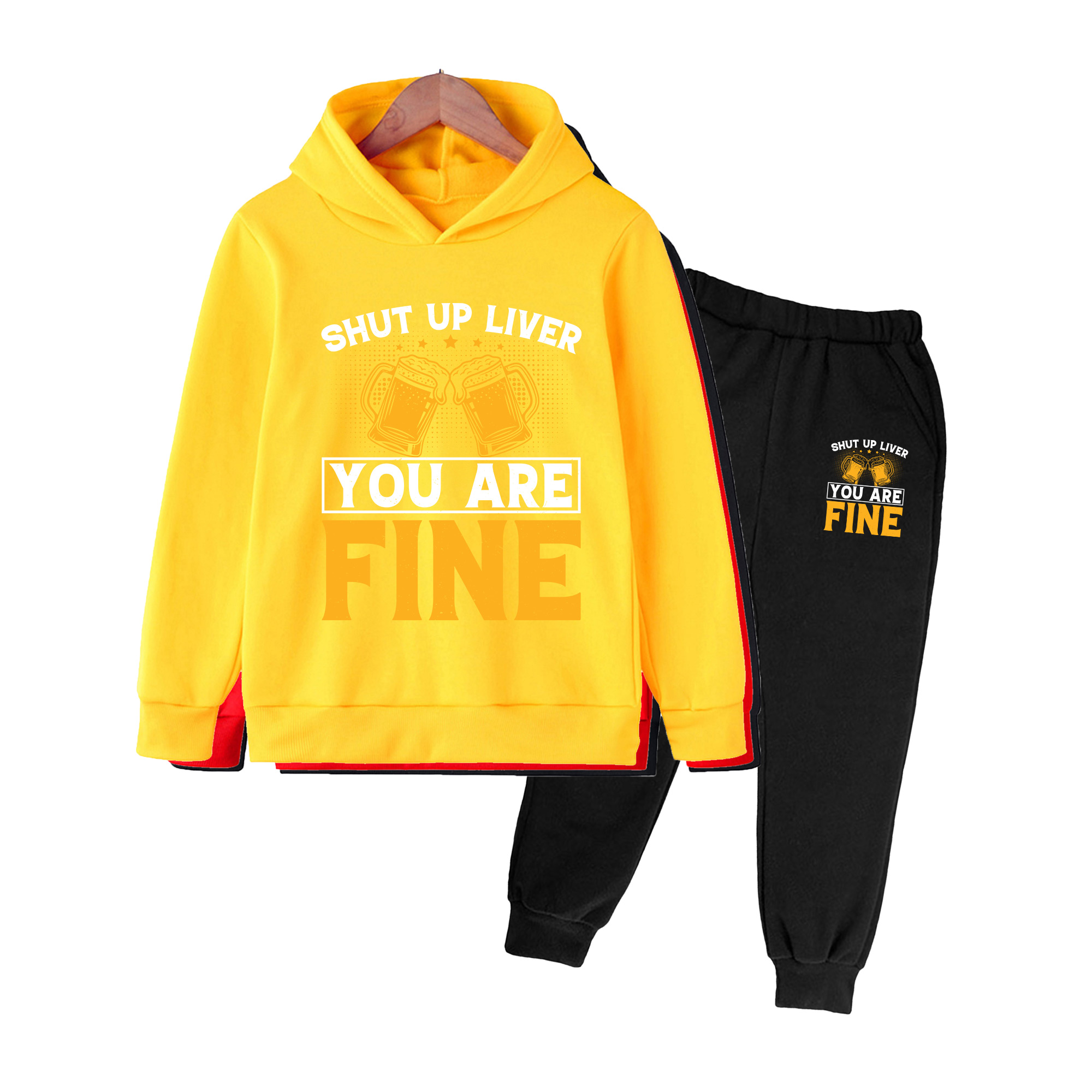 キッズ用フーディー＆スウェットパンツセット、黄色いビアトース - Yellow Winter Clothing のレビューと価格