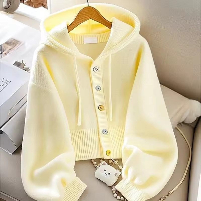 ファッションフード付きニットセーター女性の秋冬新明るい黄色カ - Yellow Winter Clothing のレビューと価格