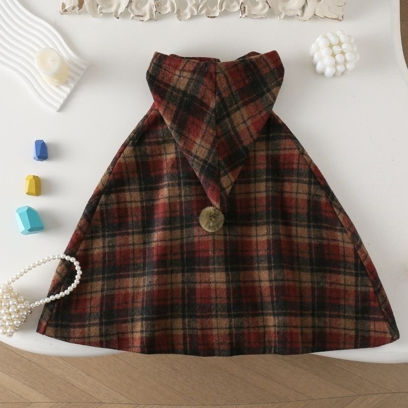 女の子用チェック柄ケープ 子供用コート 可愛い女の子用アウタ - Winter Clothing Baby Girl のレビューと価格