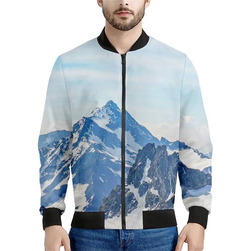 男性と女性のための3Dマウンテンプリントボンバージャケット, - Quality Winter Clothing Bomber Jacket のレビューと価格