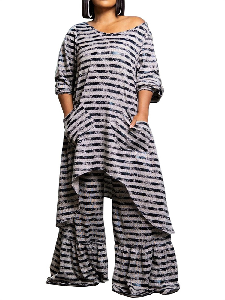 Wmstar-女性用長袖トップスとパンツセット,ストライプマ - Winter Clothing Wholesale のレビューと価格