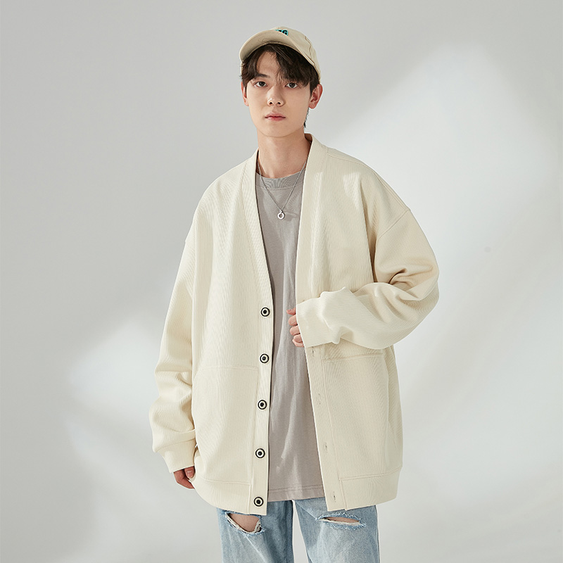 ニットカーディガン男性韓国スタイル固体ルーズオーバーフィット - Winter Clothing Matching のレビューと価格