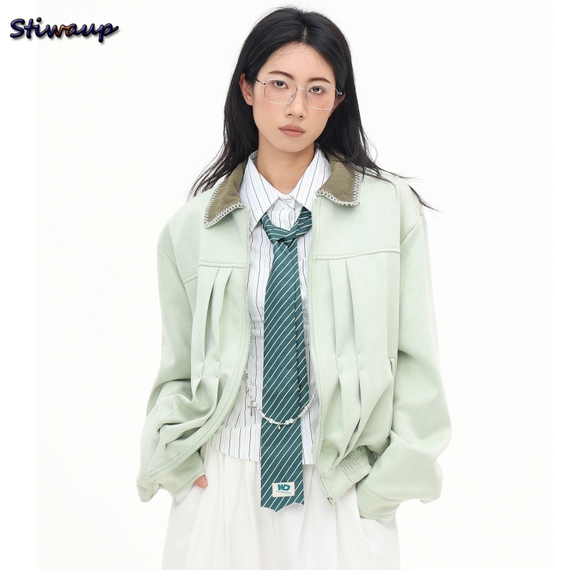 レディース秋ボンバージャケットグリーンラペル高品質アビエイタ - Quality Winter Clothing Bomber Jacket のレビューと価格