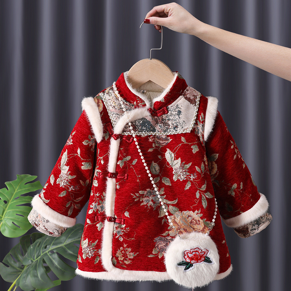 冬の女の赤ちゃん韓服子供プリンセス唐チャイナ袍ドレス刺繍綿パ - Winter Clothing Baby Girl のレビューと価格