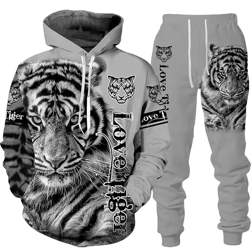 新しい動物 3D タイガープリントパーカー + パンツスーツ - Winter Clothing Men Style のレビューと価格