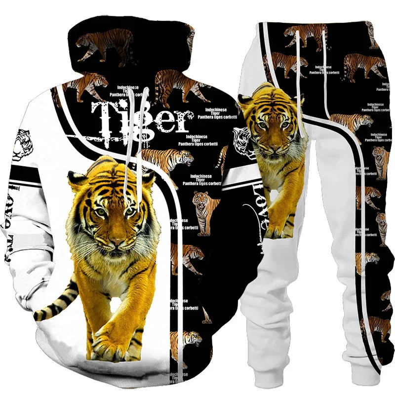 新しい動物 3D タイガープリントパーカー + パンツスーツ - Winter Clothing Men Style のレビューと価格