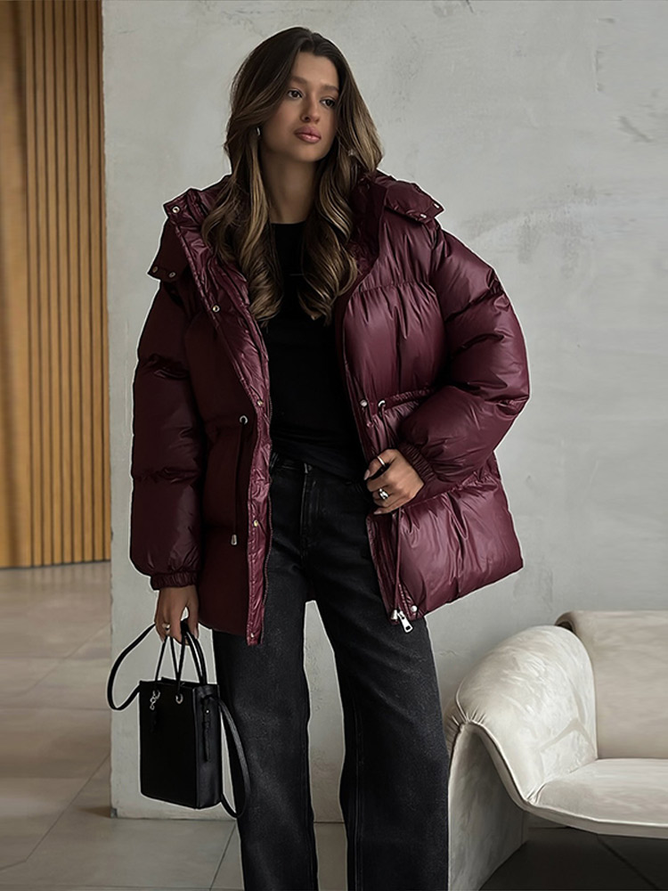 カジュアルなフード付きレディースパッド入りジャケット、ドロー - Winter Clothing Trends 2026 のレビューと価格