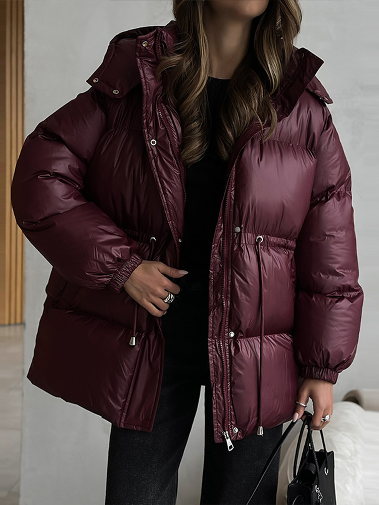 カジュアルなフード付きレディースパッド入りジャケット、ドロー - Winter Clothing Trends 2026 のレビューと価格