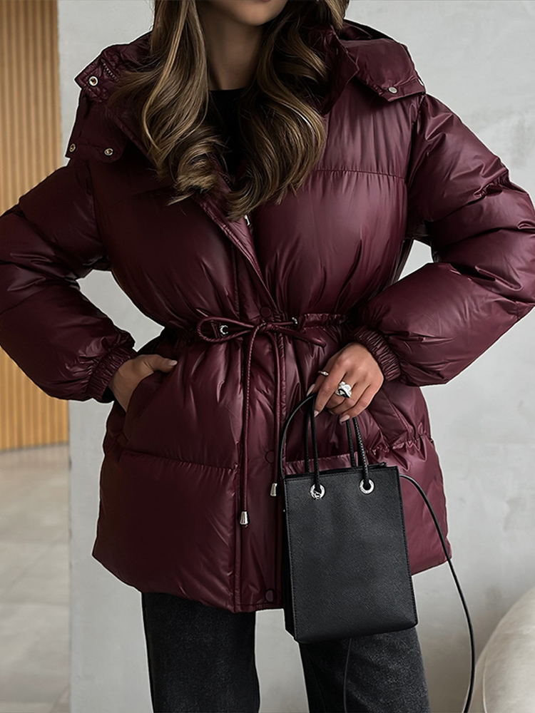 カジュアルなフード付きレディースパッド入りジャケット、ドロー - Winter Clothing Trends 2026 のレビューと価格