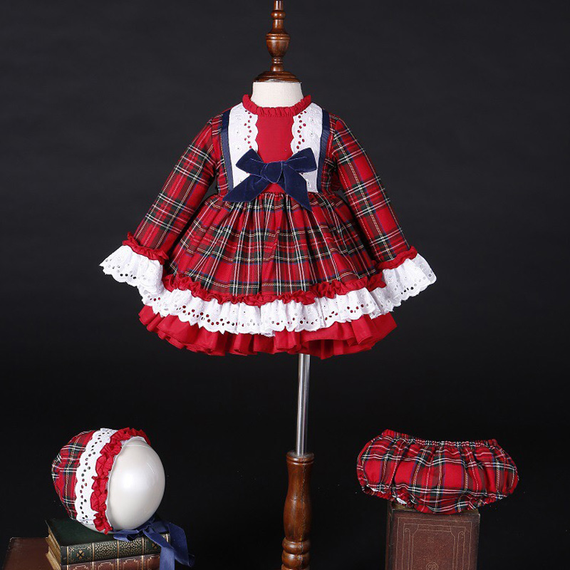 女の赤ちゃん秋冬クリスマス赤チェック柄ヴィンテージスペインポ - Winter Clothing Baby Girl のレビューと価格